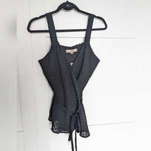 NWT Loft Black Peplum Wrap Blouse Size Small